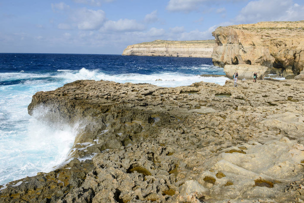 The rocky coast near missing Azure Window in Gozo Island, Malta. - Fotoğraf, Görsel