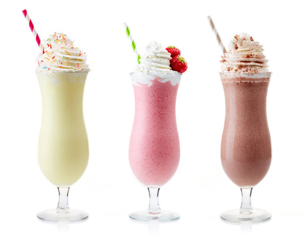 Vanilla, Strawberry and Chocolate milkshake - Фото, зображення