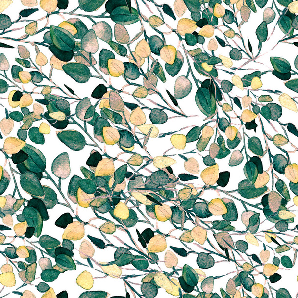 Eucalyptus Greenery Leaves Seamless Pattern. - Wektor, obraz