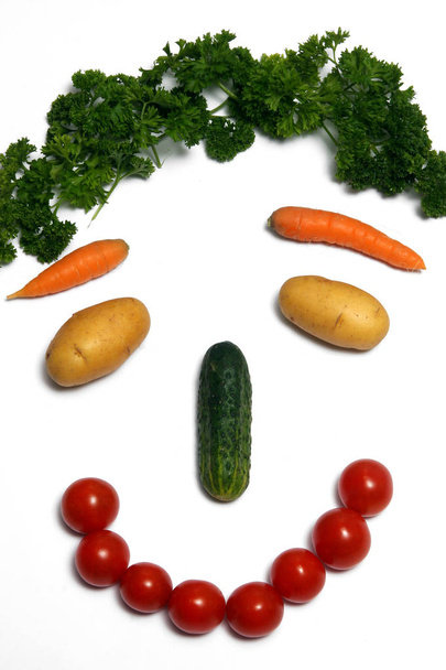close-up of fresh raw vegetables face isolated on white background - Photo, Image