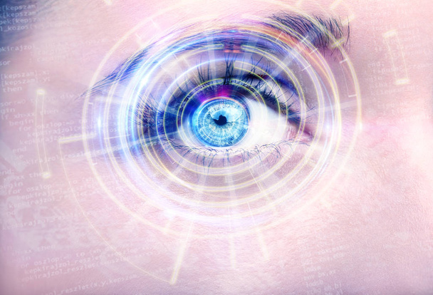 Абстрактный глаз с цифровым кругом. Футуристическая концепция видения и идентификации
 - Фото, изображение