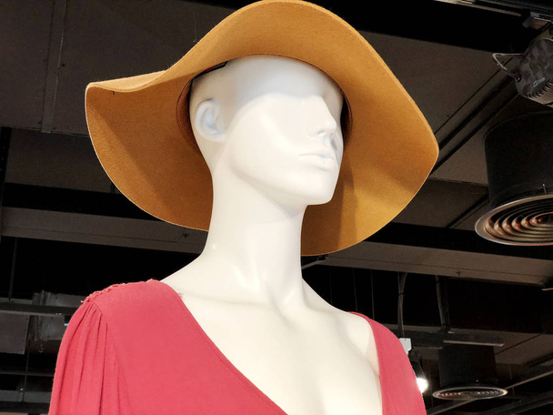 Shop women's clothing. Mannequin in modern stylish clothes. Mannequin in a bonnet - Фото, зображення