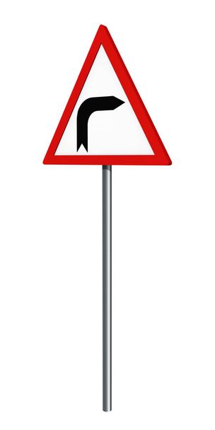 Німецький дорожній знак: крива прямо, ізольовані на білому - Фото, зображення