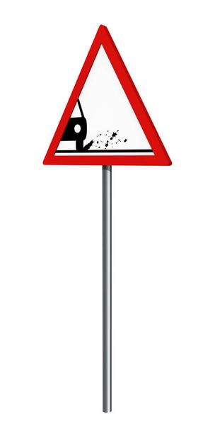 Немецкий дорожный знак: песчинка, гравий, изолированный на белом
 - Фото, изображение