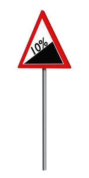 Немецкий дорожный знак: 10% градиент, изолированный на белом
 - Фото, изображение