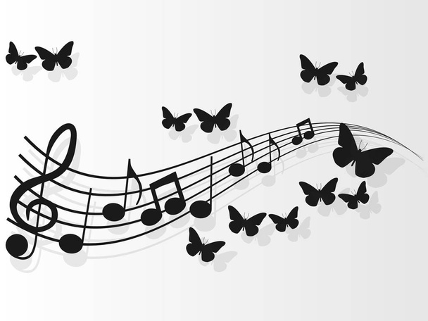 Διανυσματική εικόνα σχεδιασμός μουσική καλύπτει με μουσικές νότες και πεταλούδες. - Διάνυσμα, εικόνα