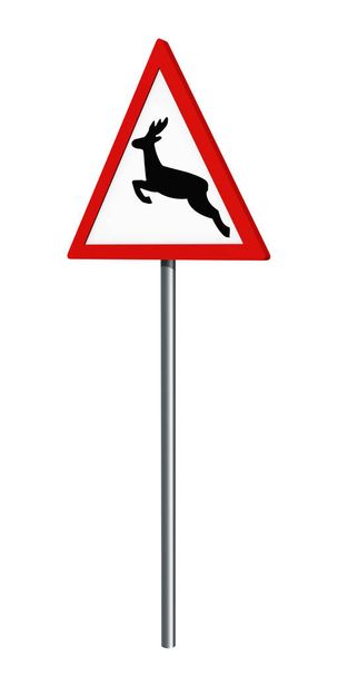 Panneau de signalisation allemand : cerf, isolé sur blanc
 - Photo, image