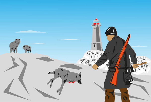 A lone hunter of wolves. Vector illustration. - Vector, Imagen