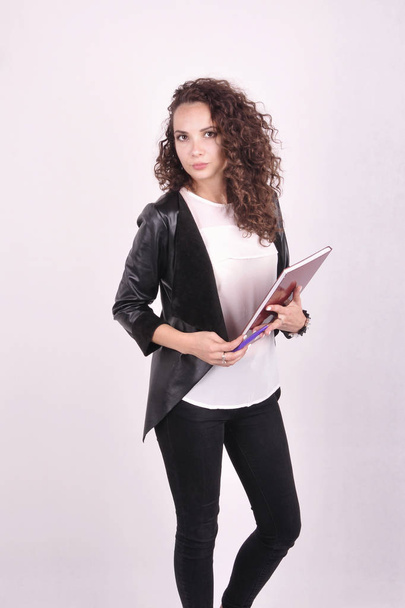 Beautiful business woman a with pen and documents. - Zdjęcie, obraz