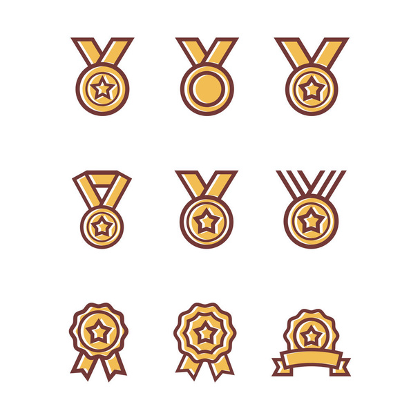 Medal Awards Vector Line Icons Set - Vetor, Imagem