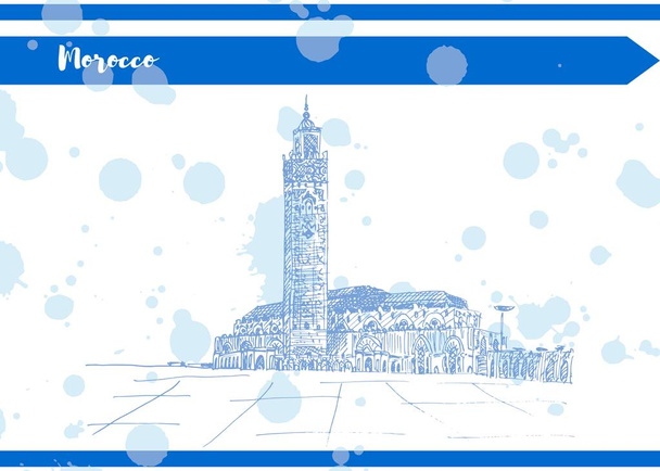 Marokko briefkaart blauwe inkt op wit papier - Vector, afbeelding