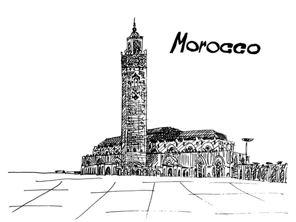 Marokko briefkaart zwarte inkt op witte achtergrond - Vector, afbeelding
