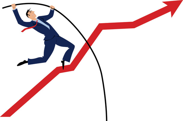 Businessman pole vaulting over a rising graph, EPS 8 vector illustration - Vector, Image
