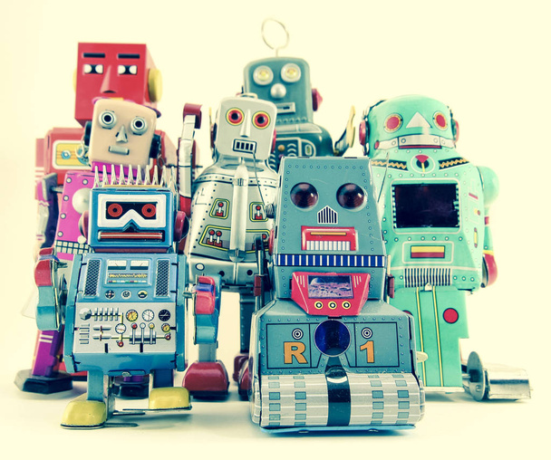 Vintage robot toys team concept  - Photo, Image