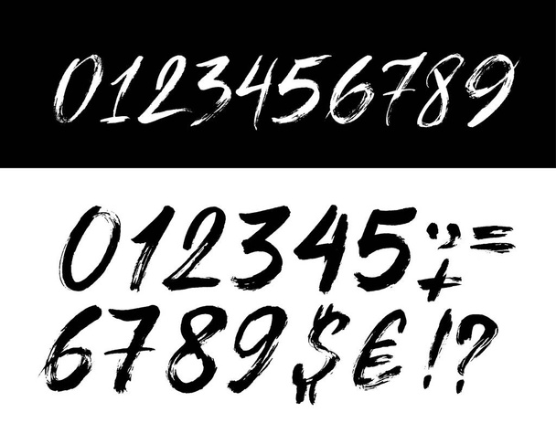 Satz von Pinselbuchstaben Zahlen. moderne Kalligraphie, handgeschriebene Briefe. Freihandzeichnen. Vektorillustration. isoliert auf weißem Hintergrund - Vektor, Bild