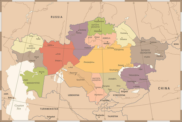 Карта Казахстана - Vintage Detailed Vector Illustration
 - Вектор,изображение