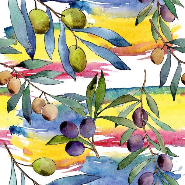 Olive tree pattern in a watercolor style. - Zdjęcie, obraz