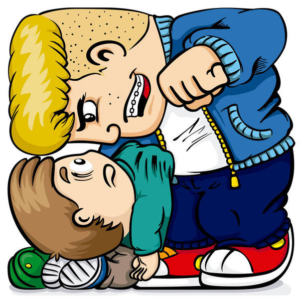 Illustration of a child suffering bullying from a quarrelsome bully. Ideal for catalogs, information and institutional material - Вектор, зображення