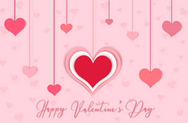 Happy Valentine 's day card with pink heart
 - Вектор,изображение