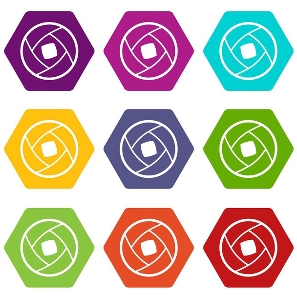 Semi-closed lens icon set color hexahedron - Vektor, obrázek