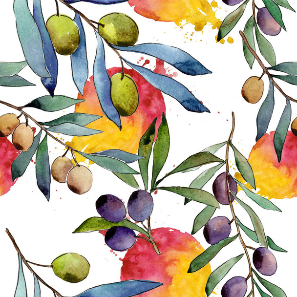 Olive tree pattern in a watercolor style. - Fotografie, Obrázek