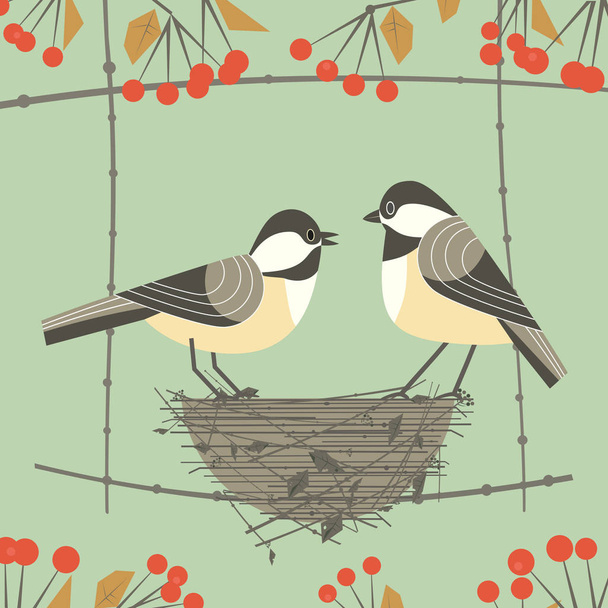 Chickadee bird couple - Vektor, obrázek