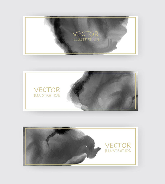 Black white banners set with abstract black ink wash painting - Vector, afbeelding