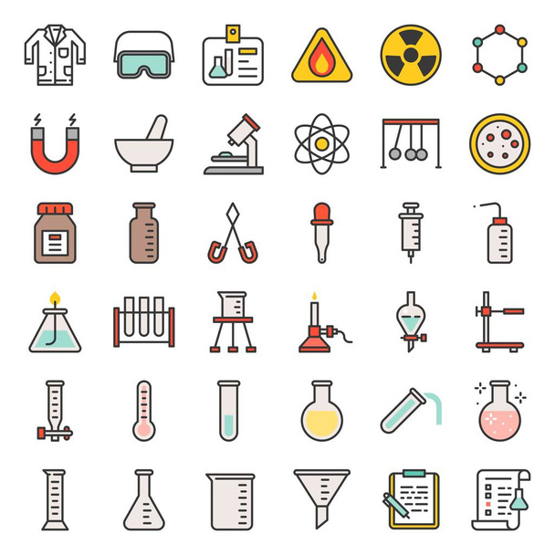 laboratorní vybavení, chemie analytická koncept, plné ikonu obrysu - Vektor, obrázek