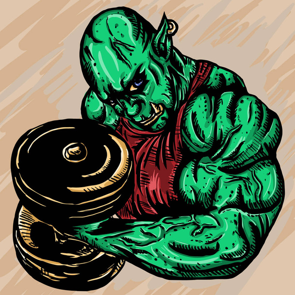 Orc bodybuilder χρωματιστό - Διάνυσμα, εικόνα