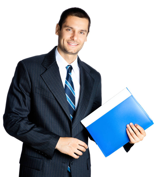  Businessman with folder, isolated on white background - Фото, изображение