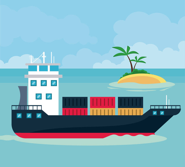 Freigther ship at sea - Vector, Image