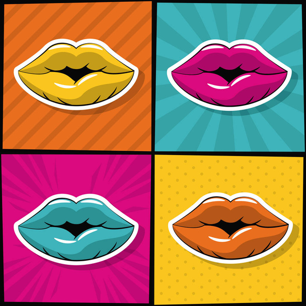 Sexy lippen popart pictogrammen - Vector, afbeelding