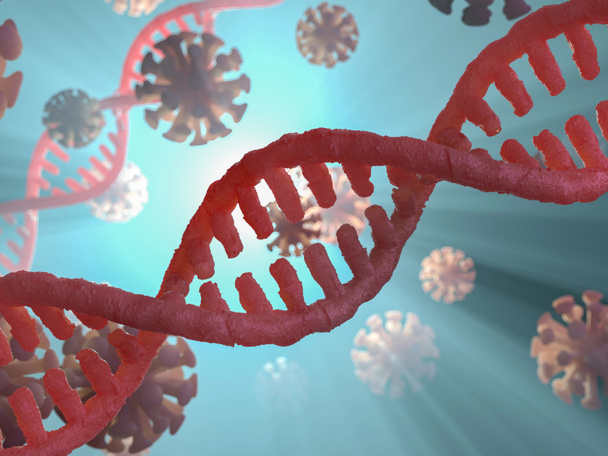 Řetězec DNA. Vědecké pozadí abstraktní. 3D vykreslování - Fotografie, Obrázek