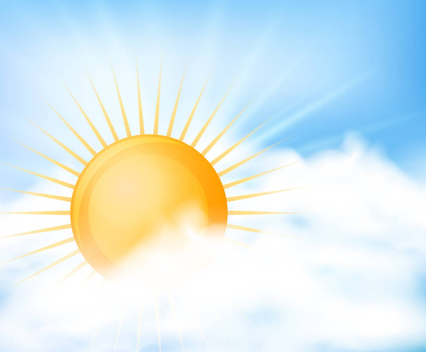Bright sun in blue sky - Вектор,изображение