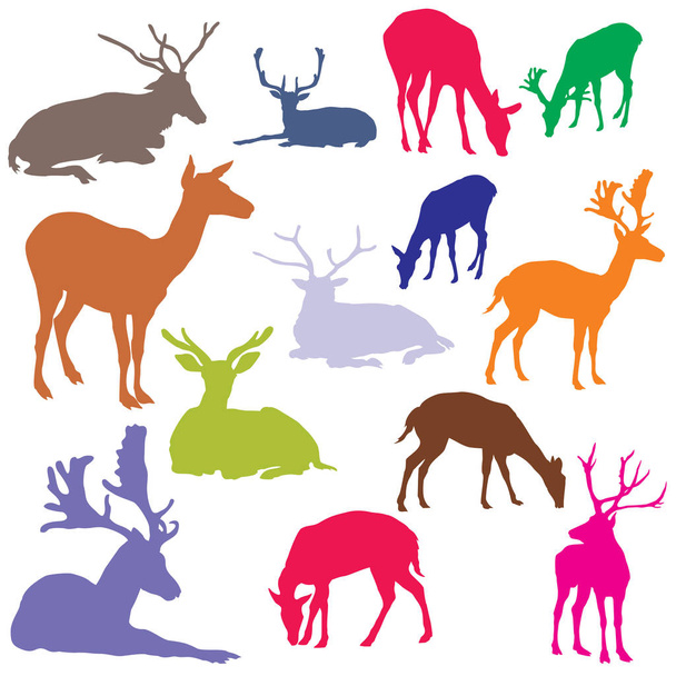 Conjunto vectorial de siluetas de ciervos coloridos
 - Vector, imagen