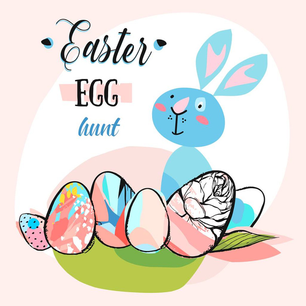 hand drawn vector abstract creative cute Easter greeting card - Vector, Image
