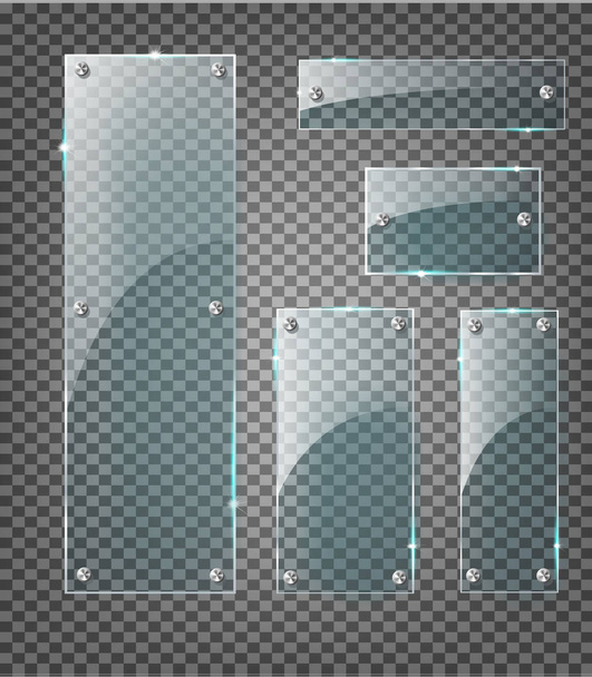 Vector modern transparent glass plates set on sample background. - Vector, imagen
