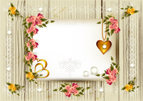 Elegant vector invitation or wedding card with roses - Vektör, Görsel