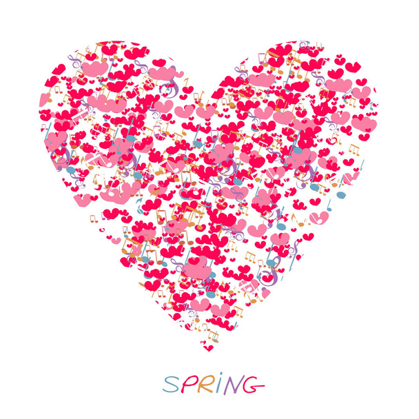 Love spring. Heart love with notes - Vektor, kép