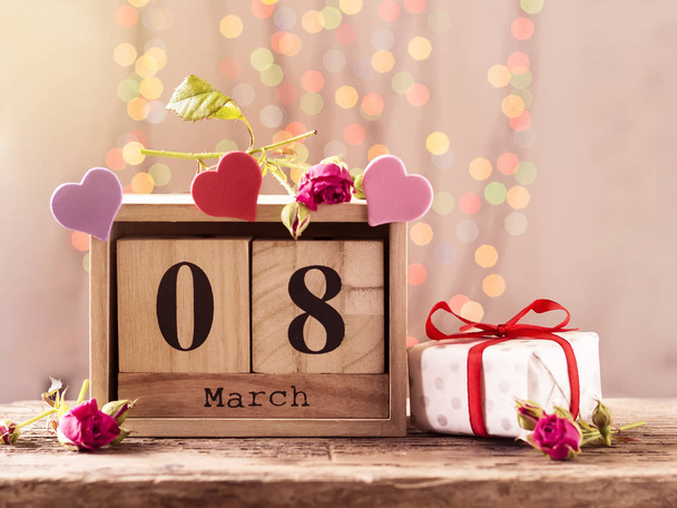 March 8, wooden calendar, happy women's day - 写真・画像
