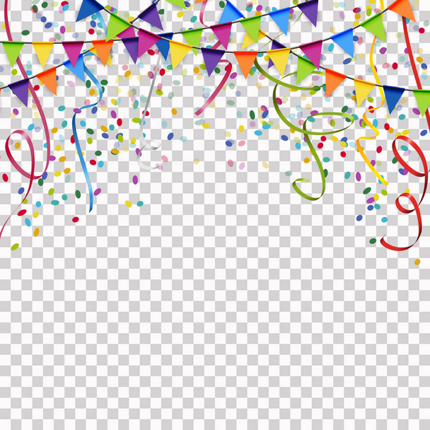 garlands, streamers and confetti background with vector transpar - Vector, Image
