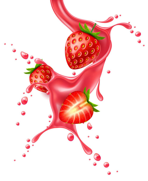 Splash realistyczne czerwony sok truskawka wektor - Wektor, obraz