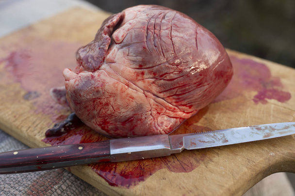 Καρδιές των θηλαστικών κατατρεγμού. Η σφαγή των ζώων. Την τελευταία ημέρα του χοίρου. Κρέας από ένα γουρούνι. Καρδιολογία δίχηλων ζώων. - Φωτογραφία, εικόνα