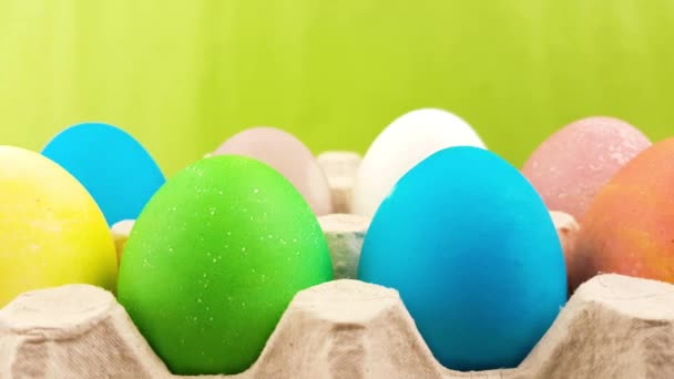Easter color eggs in the box close up. - Felvétel, videó