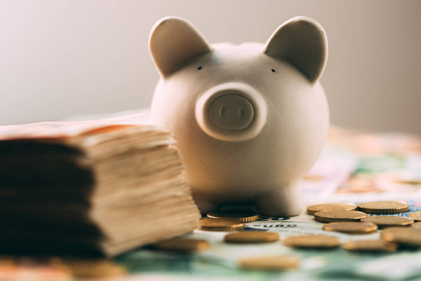 Piggy moneybox with euro cash - Fotografie, Obrázek