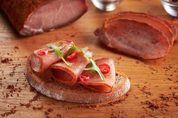 Sandwich with dried pork meat closeup - Photo, Image