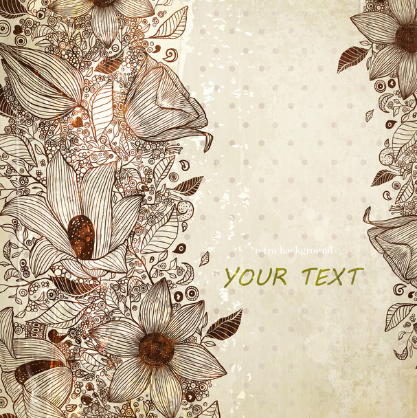 Stylish floral background, retro engraving flowers for vintage design. - Vector, afbeelding