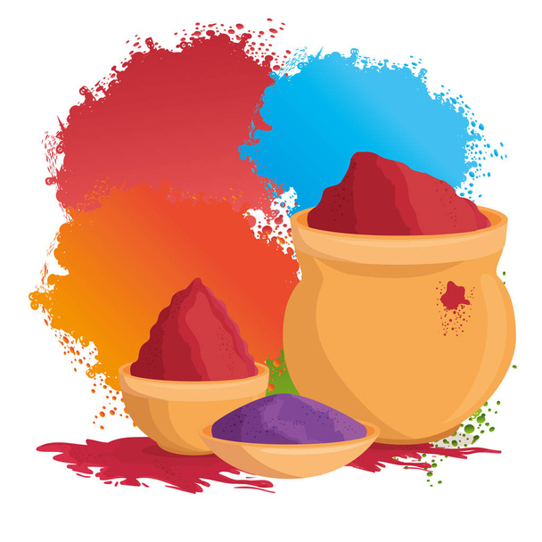 glückliche Holi-Festival-Farben setzen Symbole - Vektor, Bild