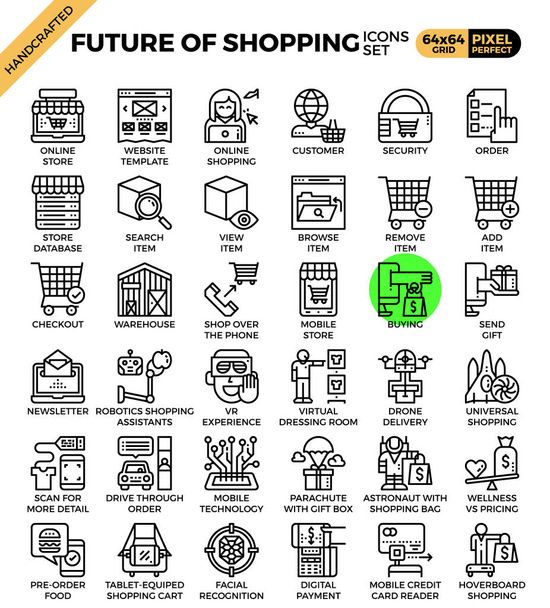 Futuro de los iconos del concepto de compras
 - Vector, imagen