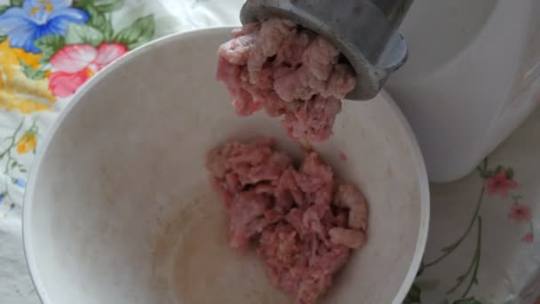 肉挽き機から肉詰めが外れる - 映像、動画
